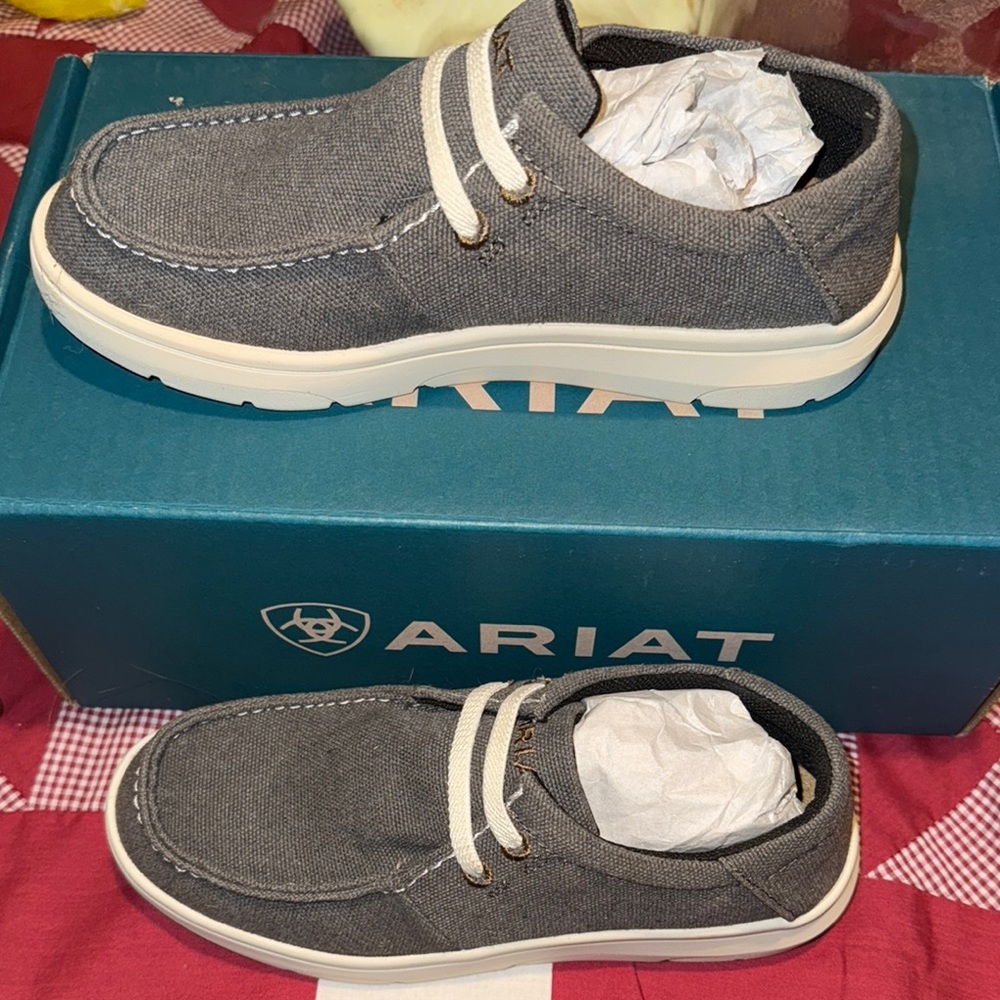 Ariat Gray Slip-On Loafers with Elastic Panels (Boys)